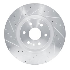Cadillac Escalade ESV Brake Rotor (1) - Front Left - R1 Concepts - Drilled & Slotted - Silver - `21-`25